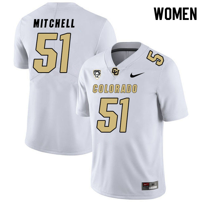 Women #51 Juwan Mitchell Colorado Buffaloes College Football Jerseys Stitched Sale-White